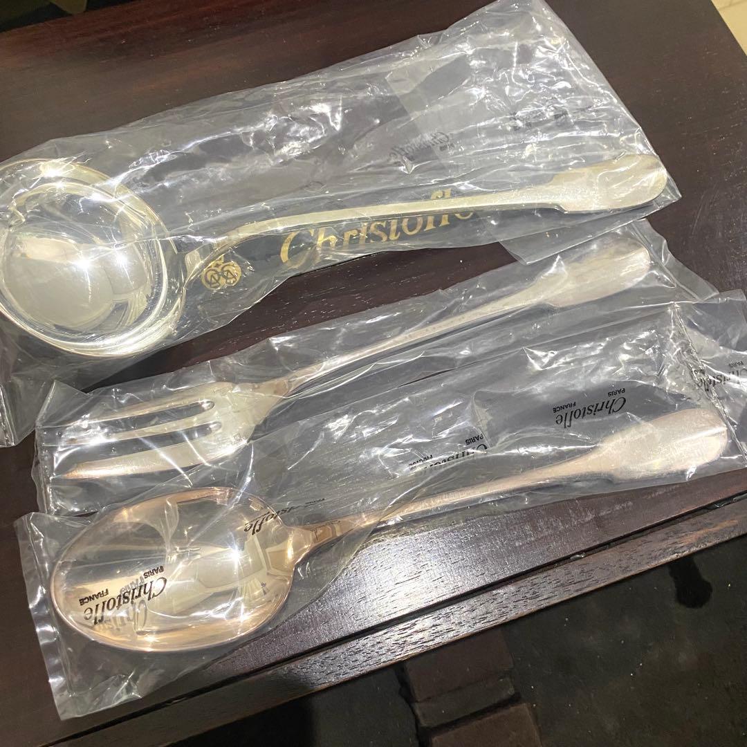 クリストフル 木製 4段収納チェスト 引き出し カトラリー セット 約90点