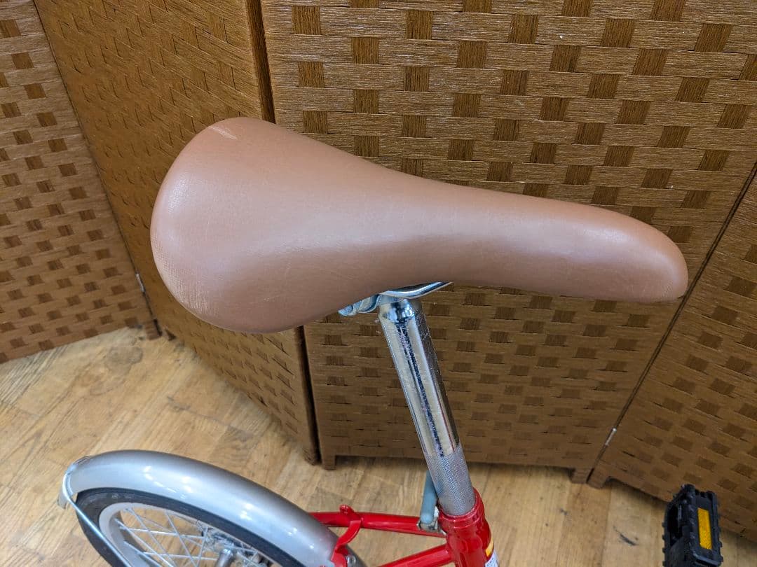 U007 美品　折り畳み自転車　20インチ　カゴ付き　レッド