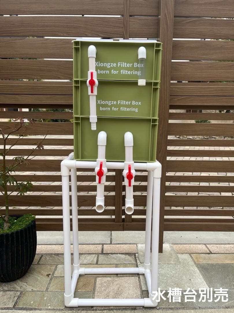 水中ポンプ2種以上ろ材2段付き　水槽池ろ過フィルター　オーバーフロー濾過器装置