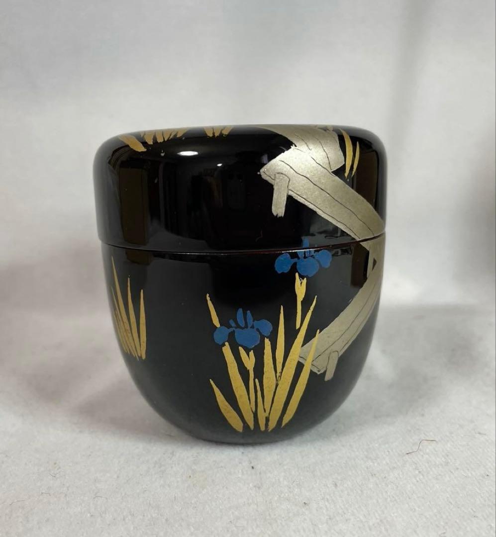 茶道具　八橋蒔絵　黒内朱中棗