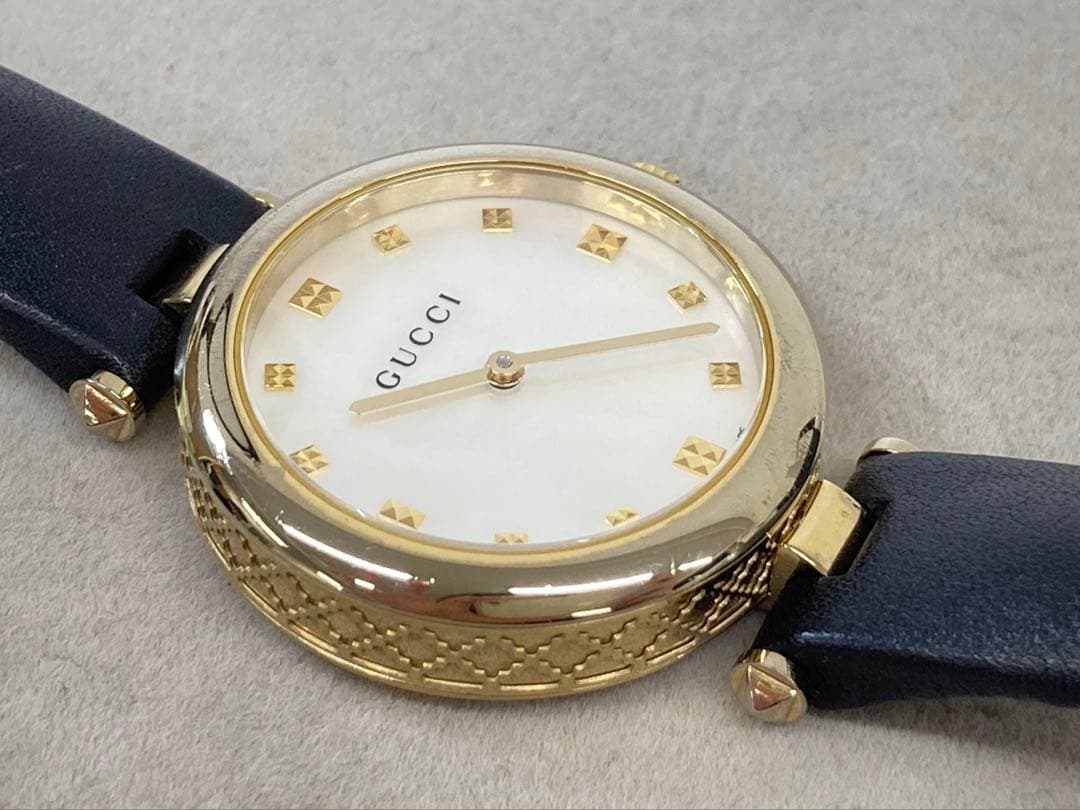 GUCCIグッチ ディアマンティッシマ 141.4 シェル文字盤 腕時計 不動