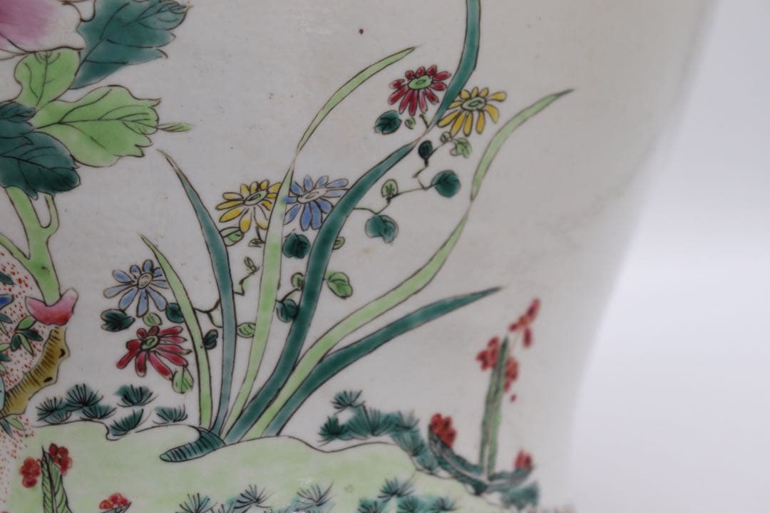 中国　粉彩雉鳥牡丹紋大瓶　高さ35cm 送料込み251107