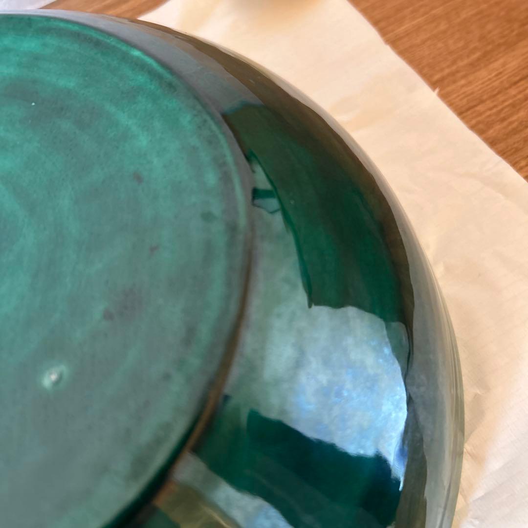 加賀瑞山　青釉立田川　平水指　茶道具