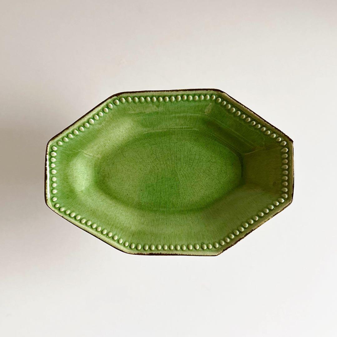 オクトゴナル ラヴィエ フランス 南仏陶器 緑釉 D