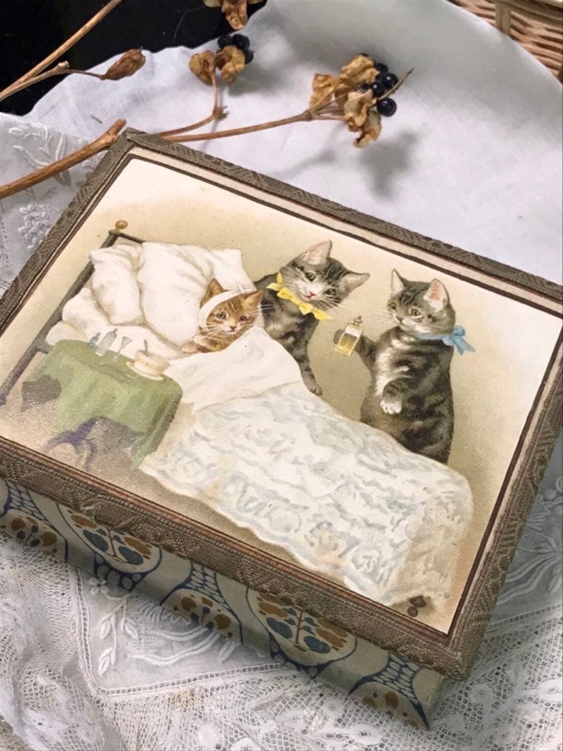 フランスアンティーク　愛らしい猫さんたちのbox