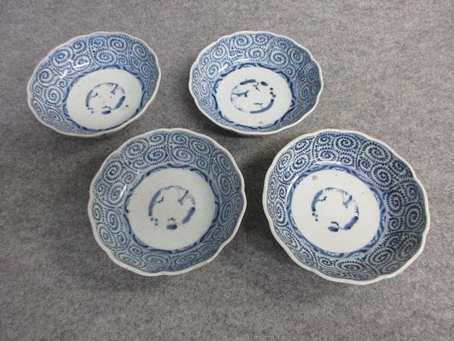 古伊万里染付蛸唐草文なます皿4枚 [B26416]