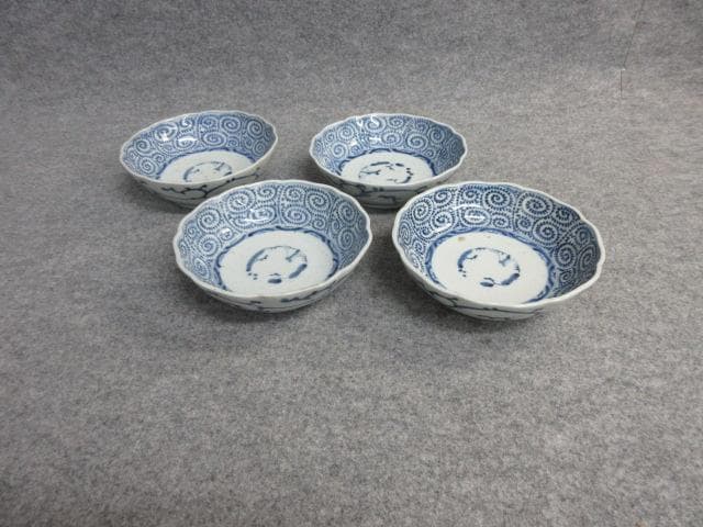 古伊万里染付蛸唐草文なます皿4枚 [B26416]