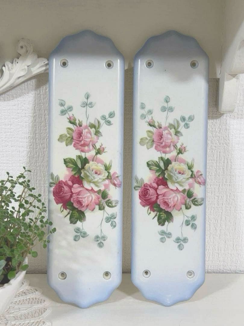 【Sale最終価格】陶器製バラ柄ドアプレート＊アンティーク