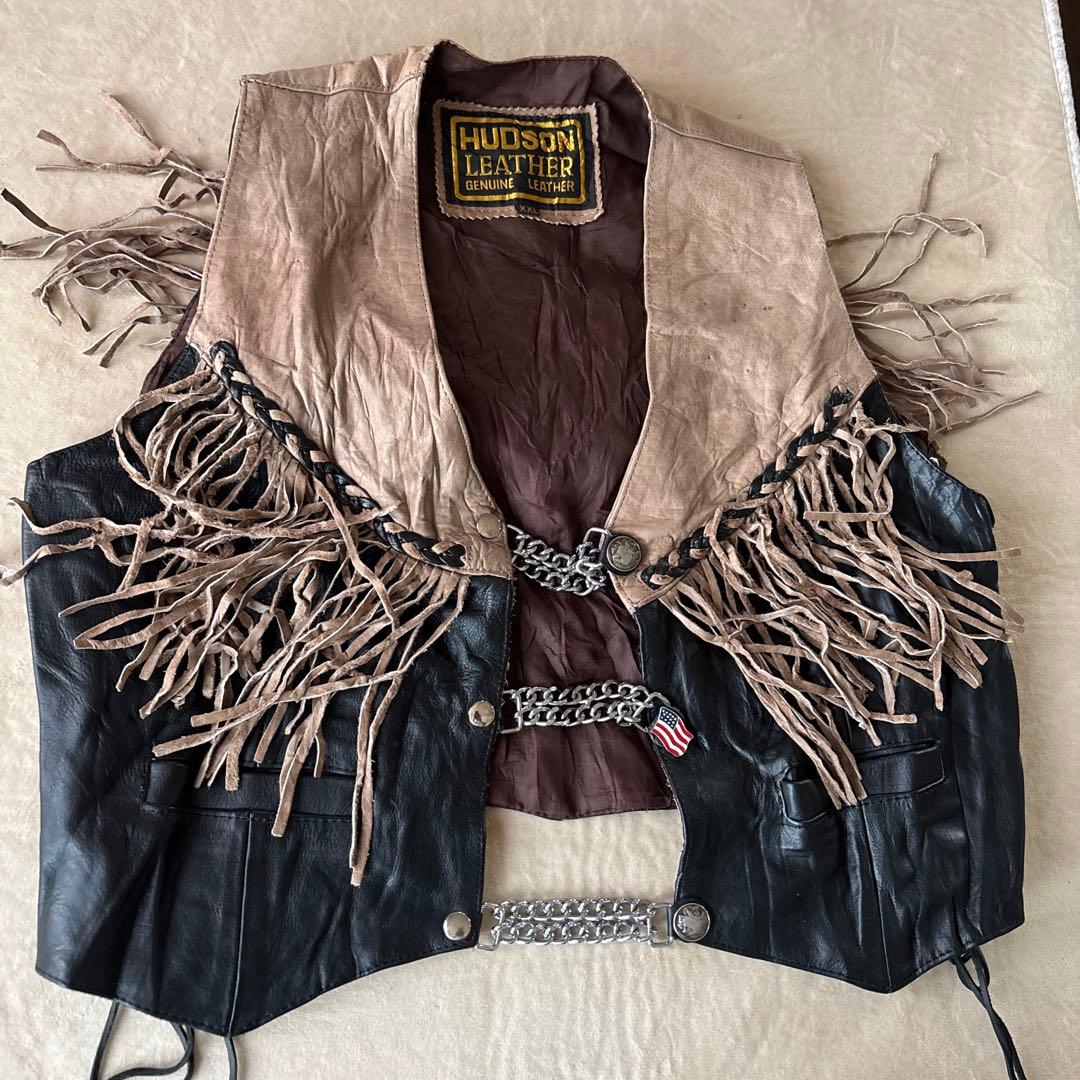 HUDSON LEATHER フリンジ レザージャケットＸＸＬ￼スナップボタン￼