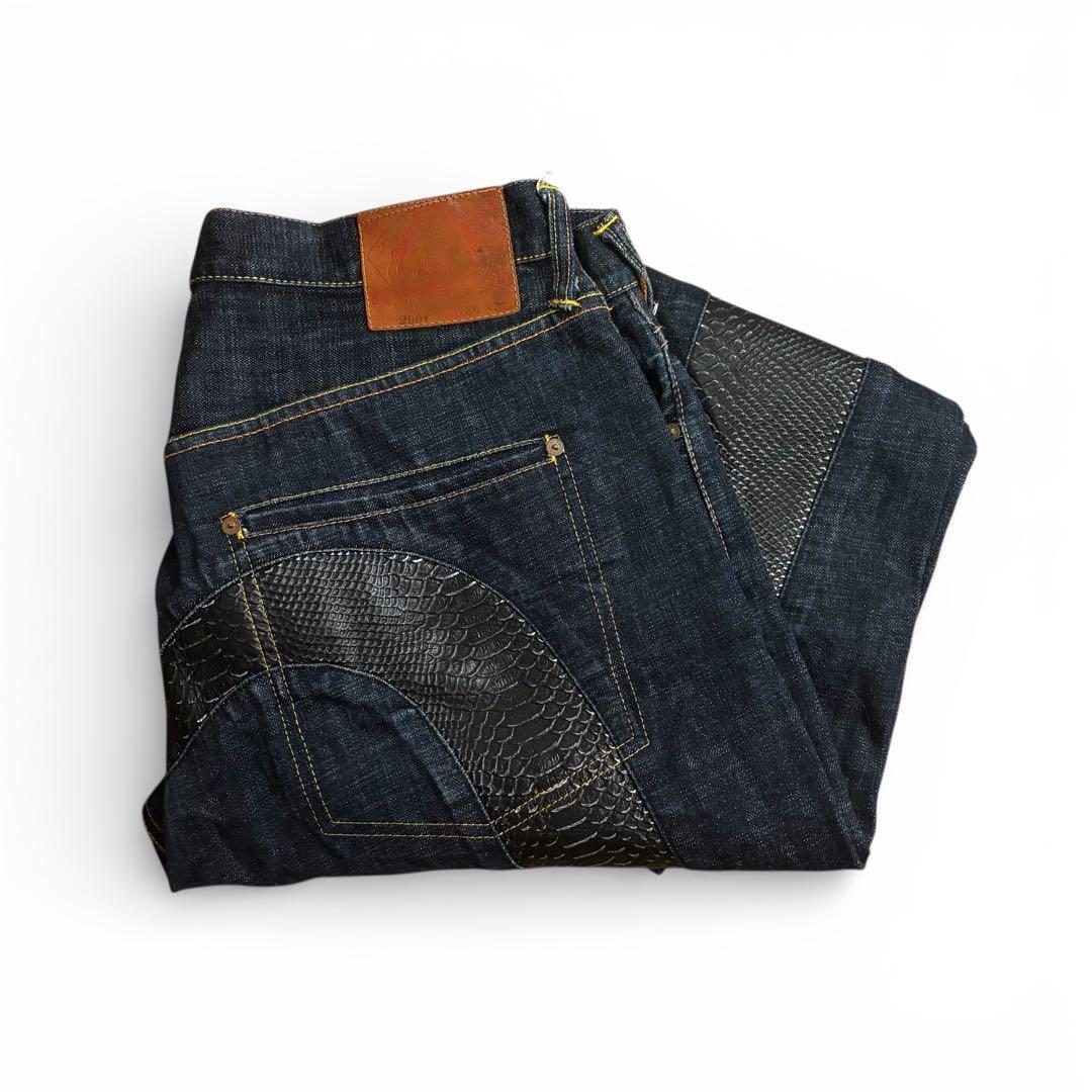 戸*妹様 EVISU エビス 大黒 レザー ブラック ビックカモメ 赤耳 W36