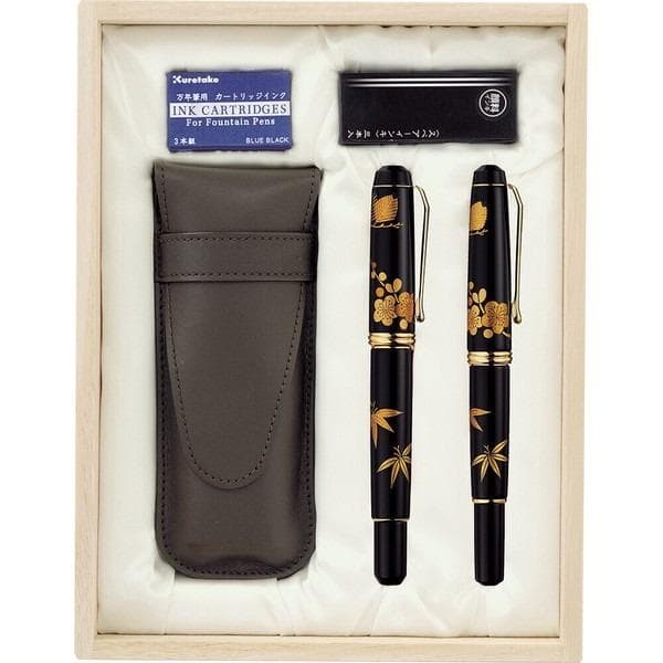 【呉竹万年筆】くれ竹 夢銀河 万年筆＆毛筆セット 瑞祥松竹梅 桐箱付き