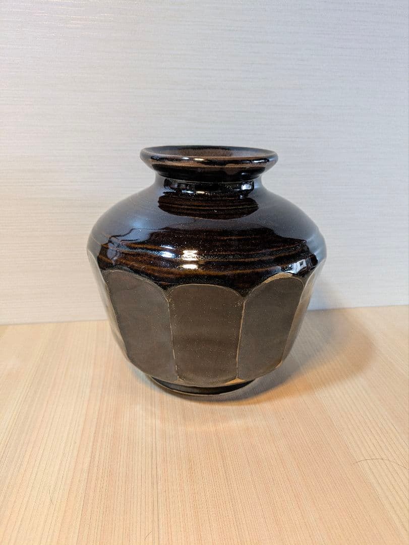 飴釉　十二面取　壺　清南　李朝　金継ぎ