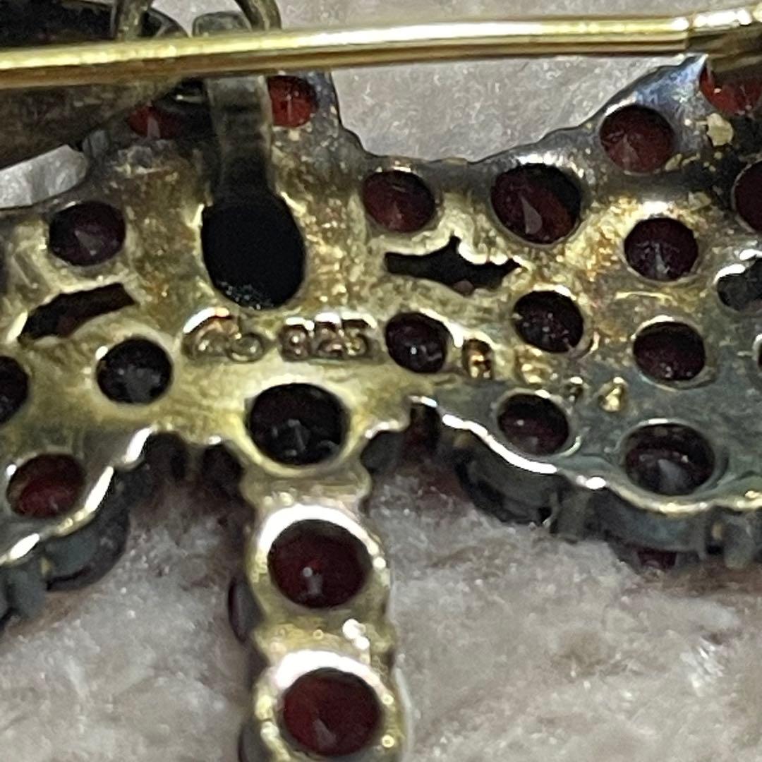 碌山 ROKUZAN ロクザン ガーネット 925トンボ ブローチ　トップ