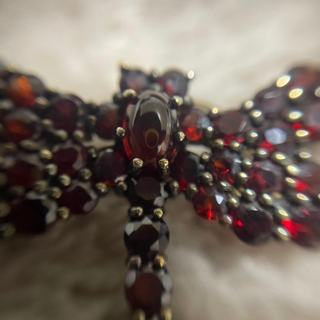 碌山 ROKUZAN ロクザン ガーネット 925トンボ ブローチ　トップ