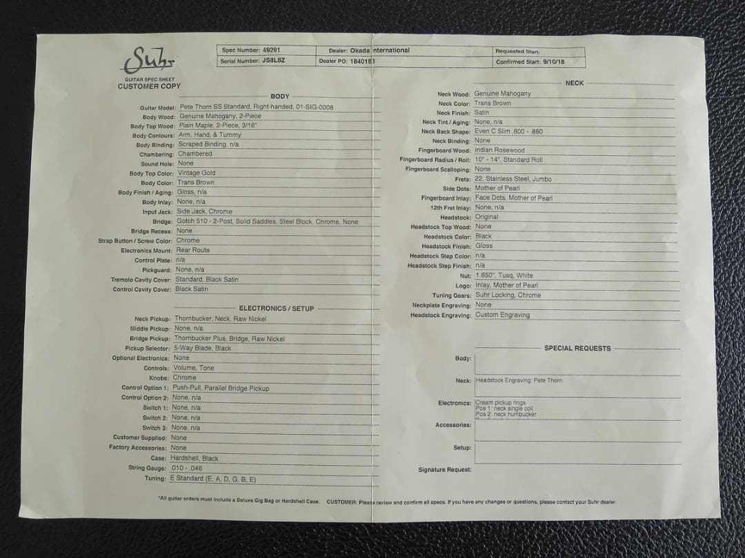 ギター Suhr Pete Thorn Signature Standard
