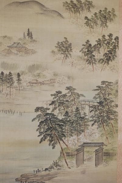 模写/中島来章/山水船乗り場図/布袋屋掛軸HB-408