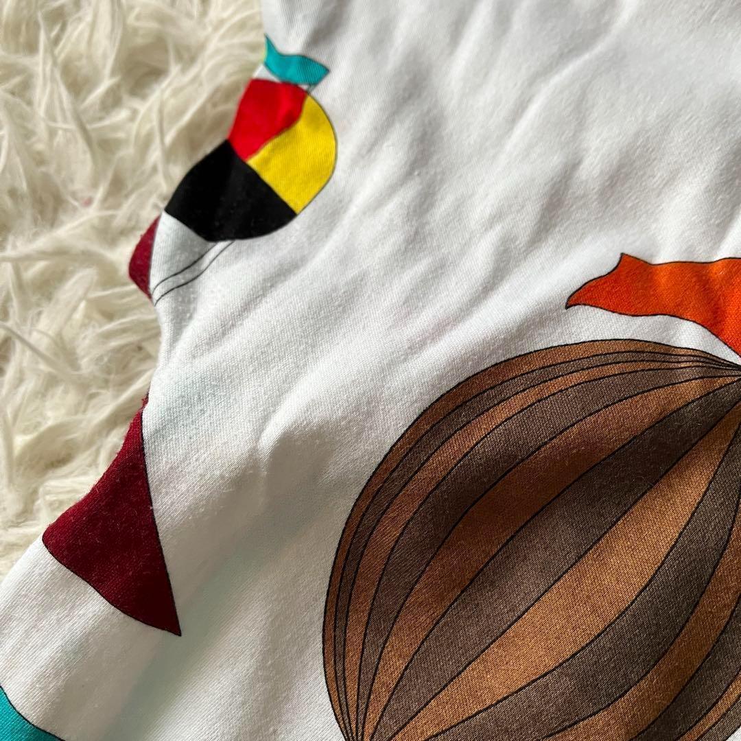 HERMES ワンピース　カラフル　バルーン　半袖　Lサイズ　ホワイト　白