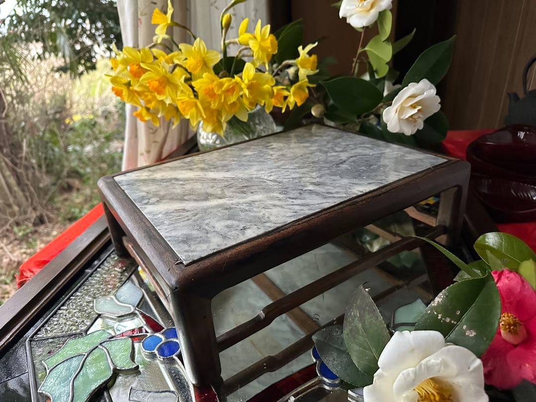 超限定7月16日20時迄‼️KUROGAKI❌大理石飾り台白❌黒黒柿孔雀杢飾台1客