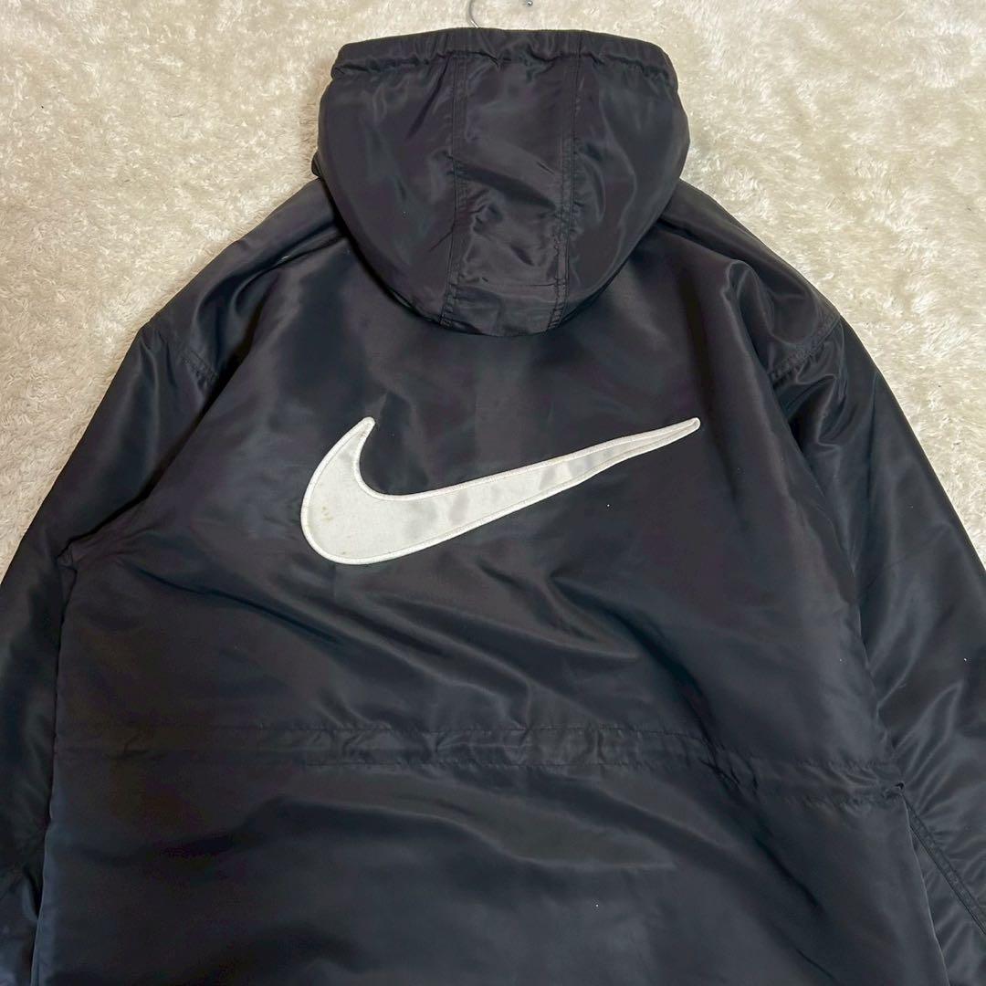 【希少】NIKE ナイキ スウッシュ刺繍 ベンチコート ロングコート ブラックL