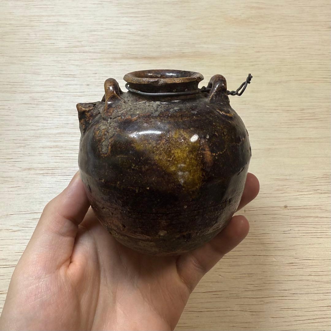 古瀬戸 鉄釉 小壷 水滴 花入 花生 江戸時代 茶道具 古美術 骨董 古常滑