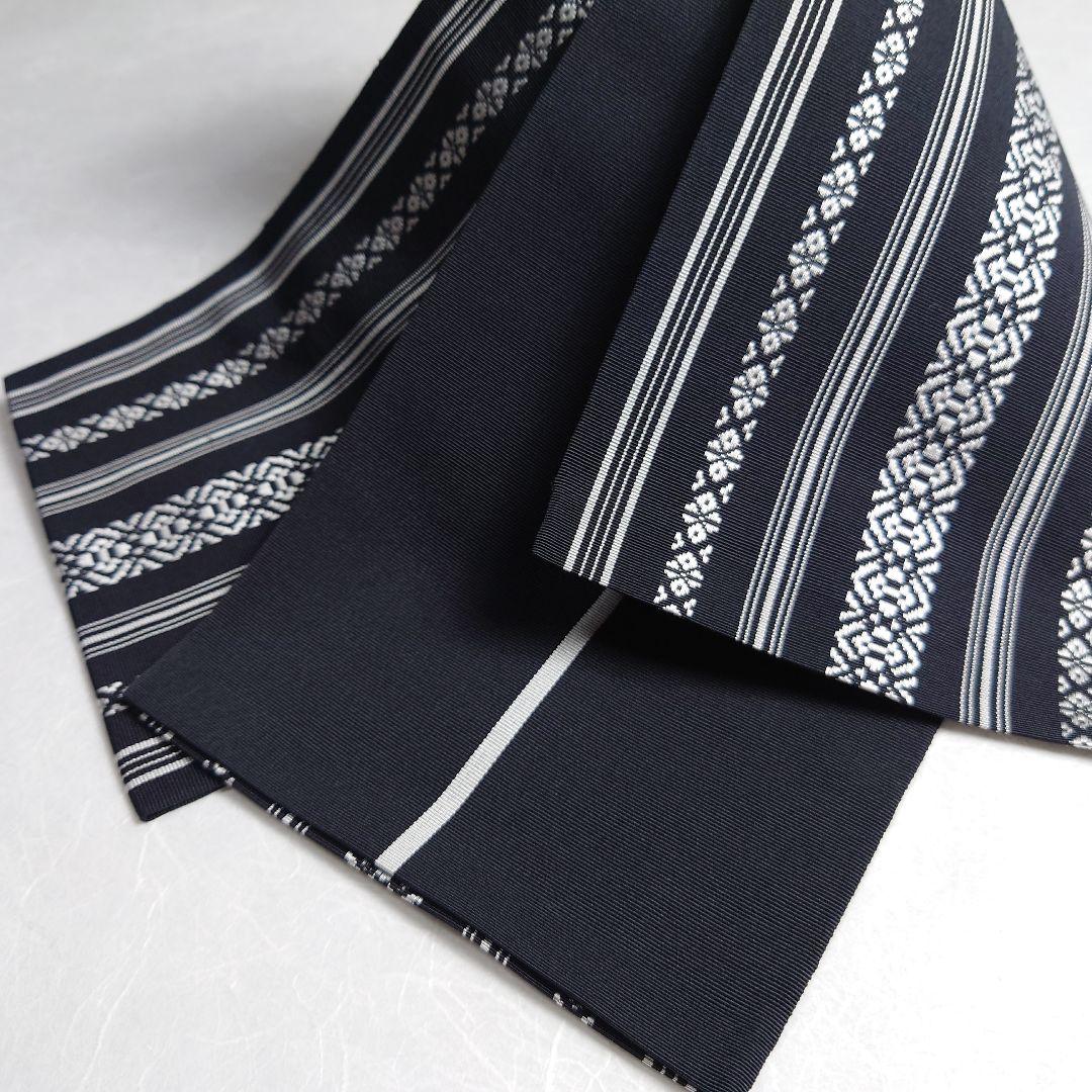 正絹 半幅帯 井上絹織 本場筑前 博多織 金ラベル 黒 未使用品 逸品