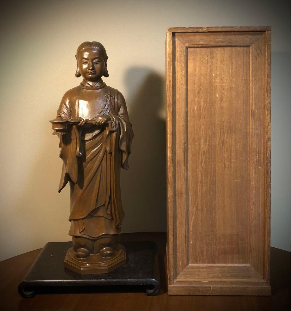雨宮治郎作 銅造聖徳太子十六才御像　聖徳太子孝養像 共箱 置物 彫刻 彫像