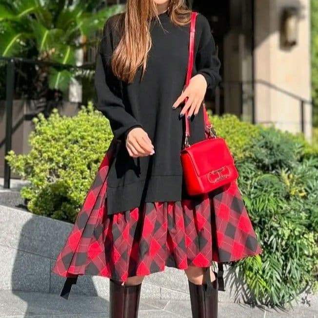 【美品】OBLI　24AW　ニットドッキングワンピース　レッド　完売品