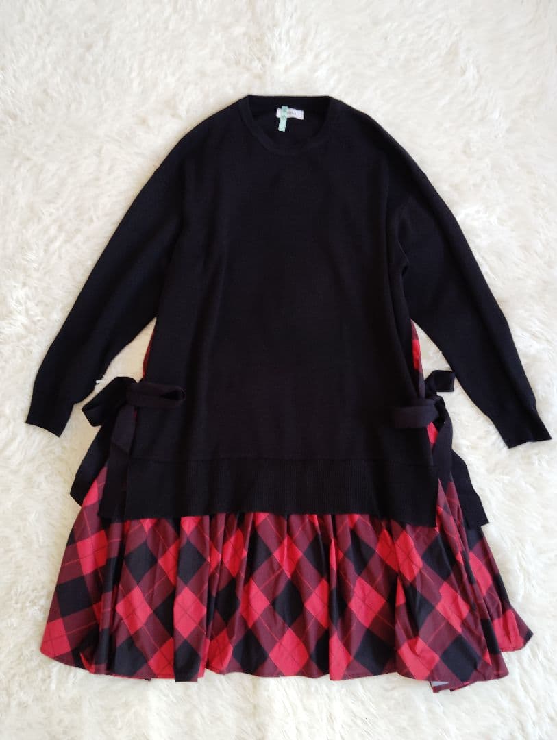 【美品】OBLI　24AW　ニットドッキングワンピース　レッド　完売品