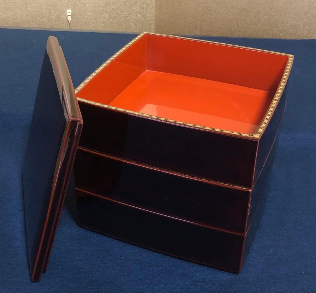 《R》輪島塗 溜アジロ 三段重 木製漆器 木箱　260120き5