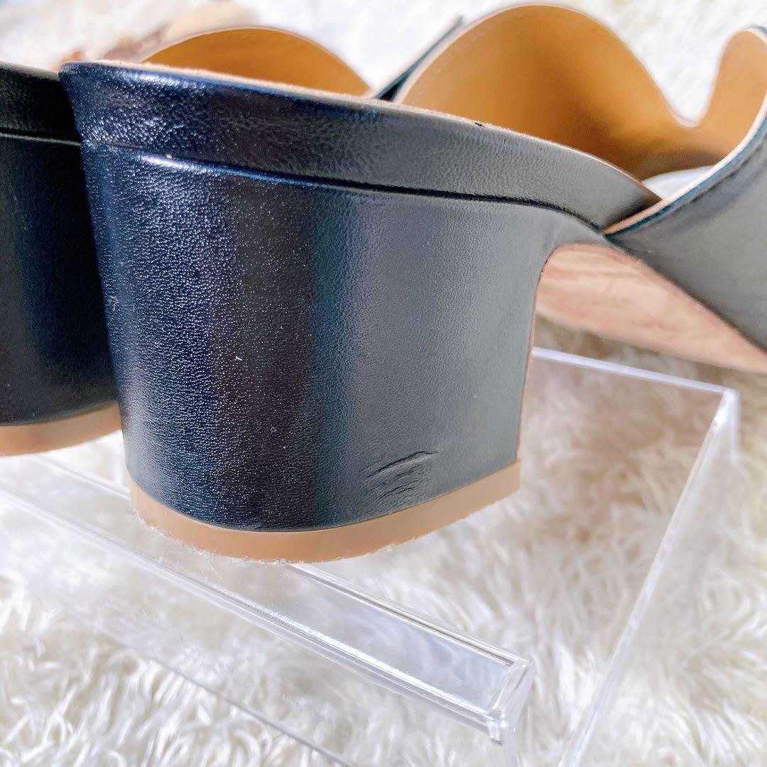 ファビオルスコーニ　レザー　Vカット　ミュール　サンダル　太ヒール　黒　23.5