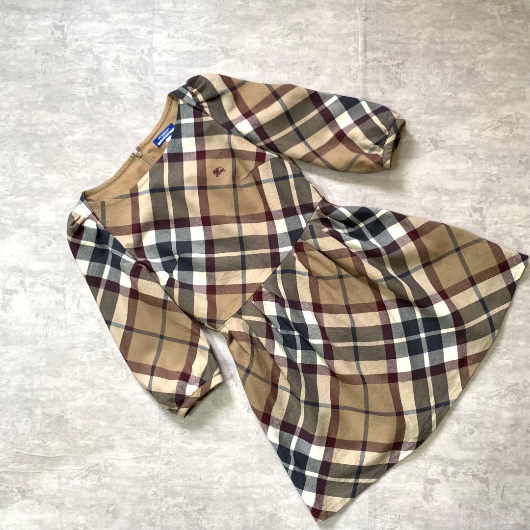 チェック柄長袖ワンピース