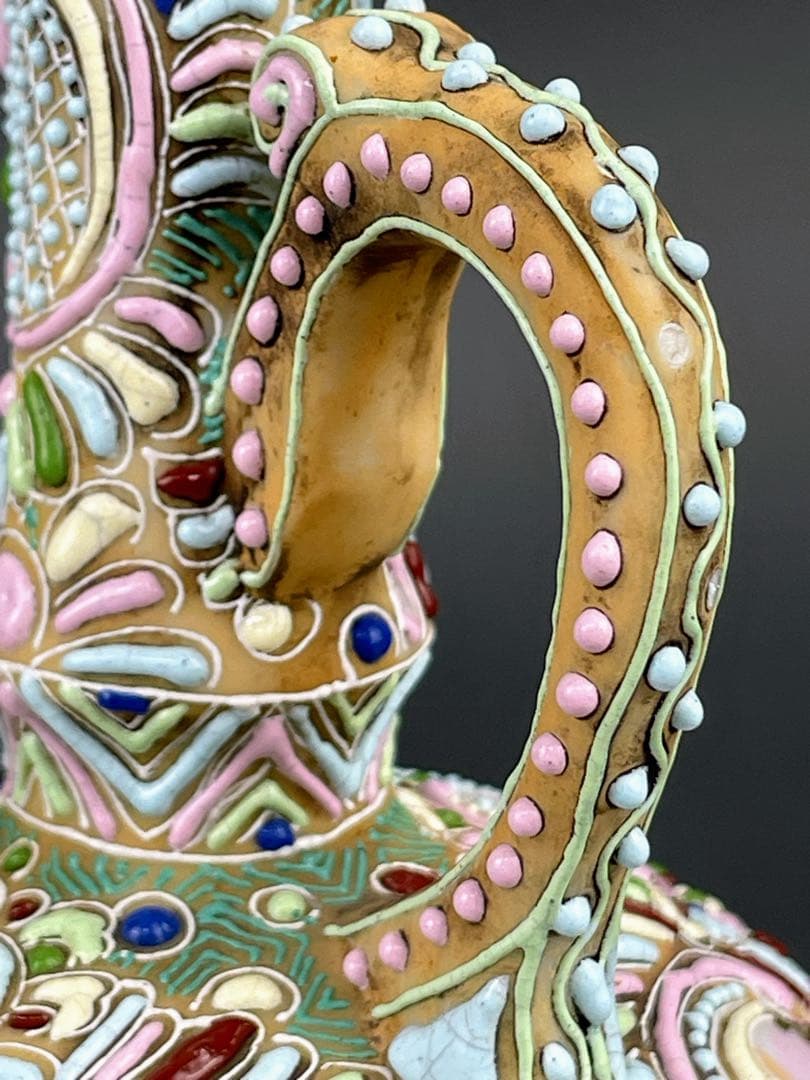 【希少】オールドニッポン 雀図花紋 一陳盛り エナメル 花瓶 ピッチャー 水差し