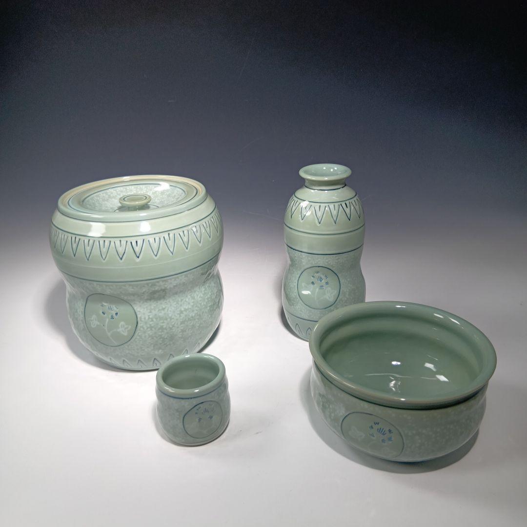 茶道具　手塚祥堂　高麗青磁皆具一式　 美品　共箱