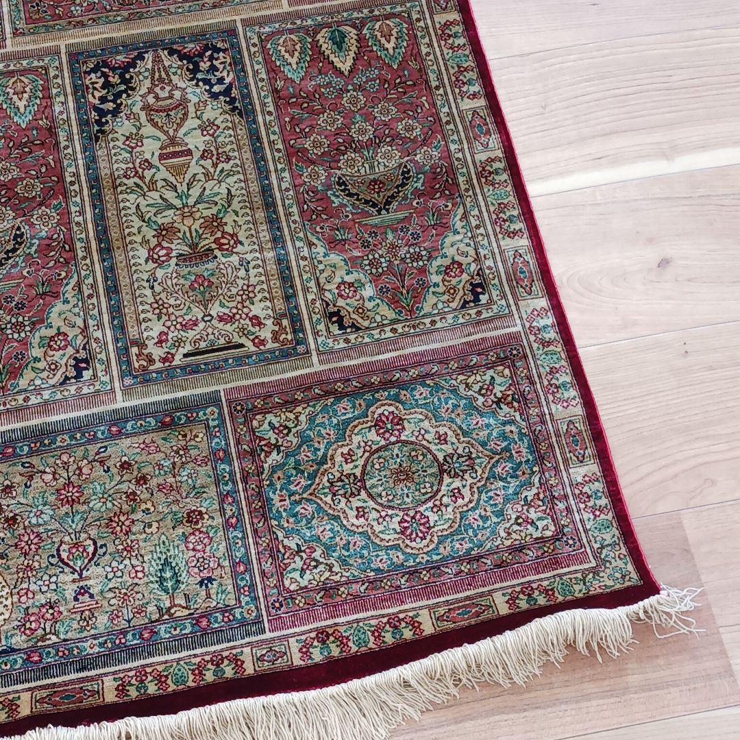 Y2691 ペルシャ絨毯 クム産 シルク100% 手織り100万ノット 工房