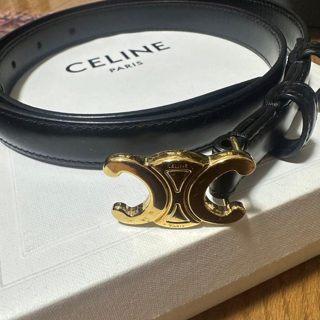 CELINE ブラックレザーベルト ゴールドバックル スモールトリオンフ 75
