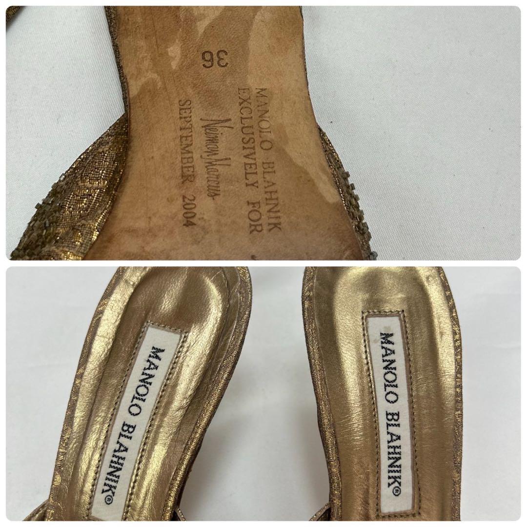 F862 23cm 36 マノロブラニク ビーズ レース ミュール レディース