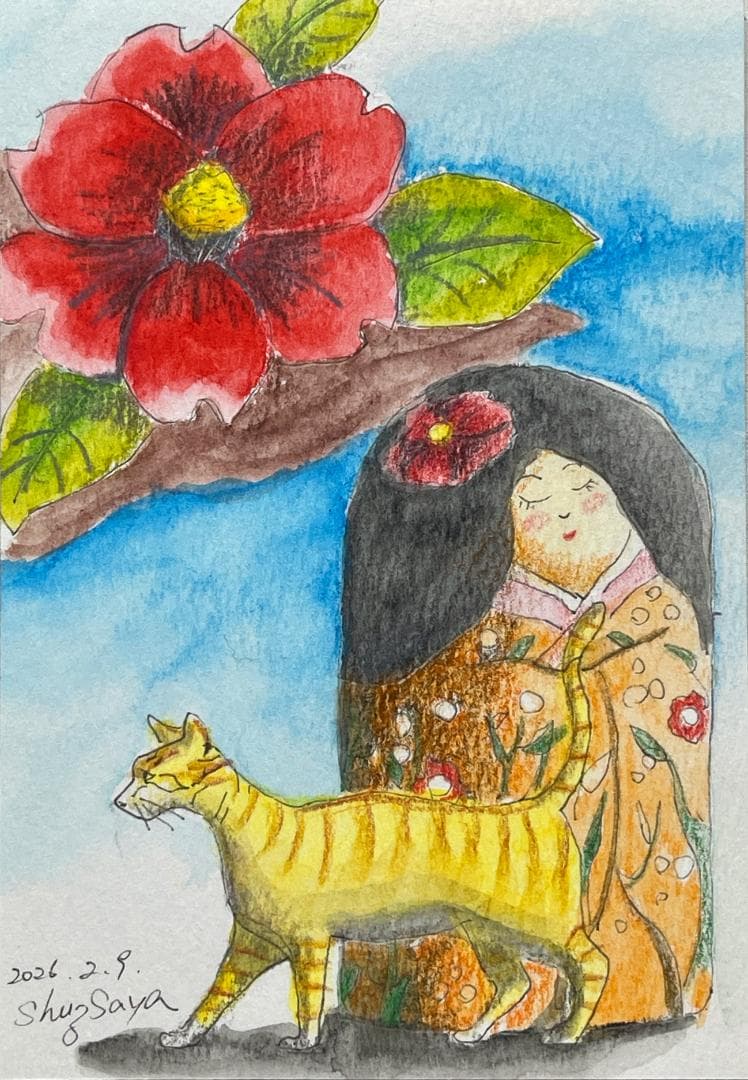 オリジナルこけし人形と絵画セット（by絵本作家Shuz Saya）