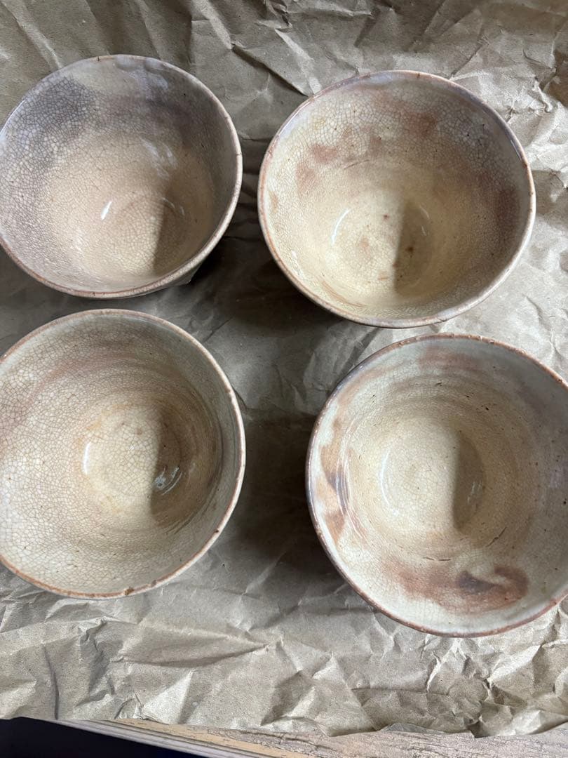 萩焼 粉引 面取 小さめの茶碗10セット