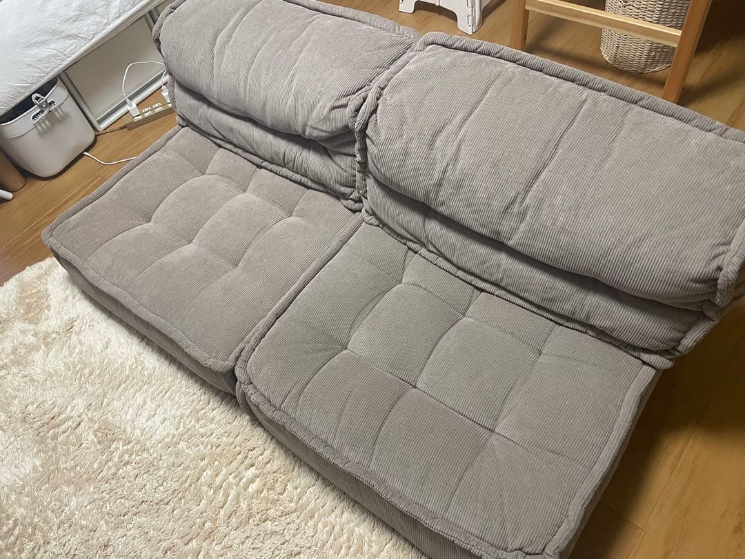 フロアソファ コーデュロイ グレージュ 2個セット