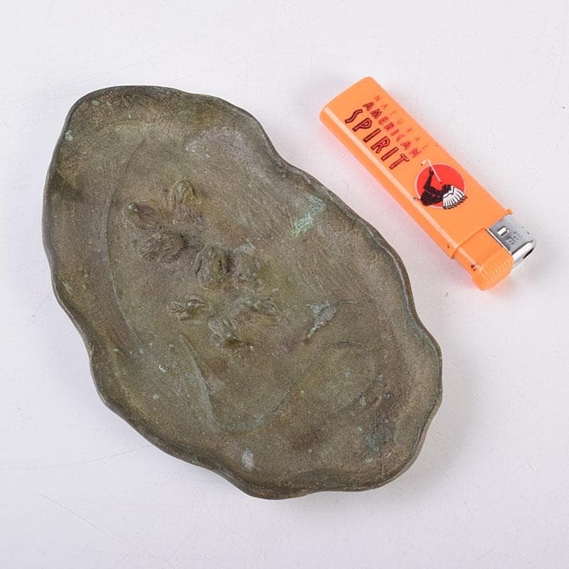 十三世　金谷五良三郎作　青銅瑞鶴巣籠灰皿　共箱　C　R8959