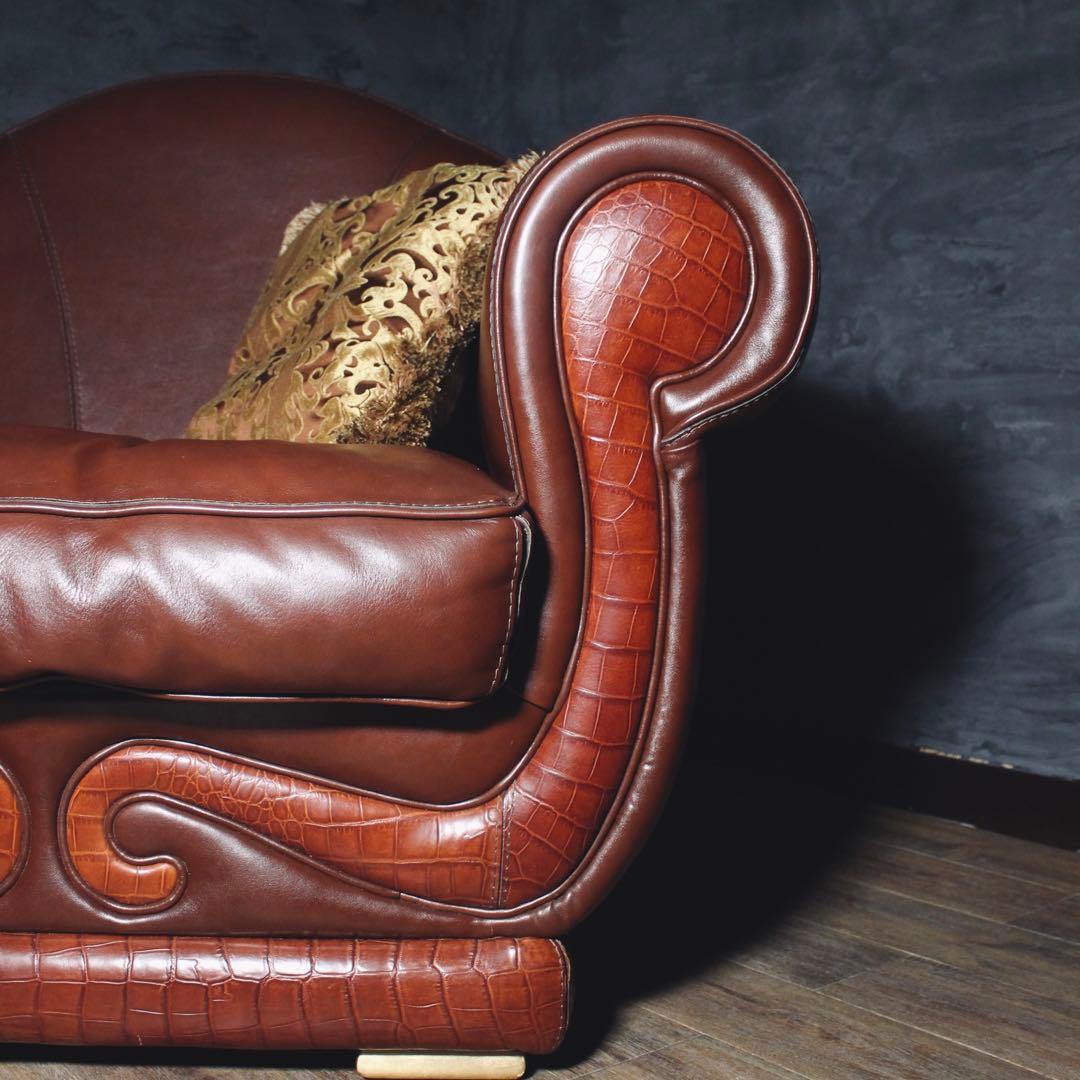 首都圏送無料〜　BASTEXイタリア超一流ソファ 総本革＋ワニ革　アンティーク