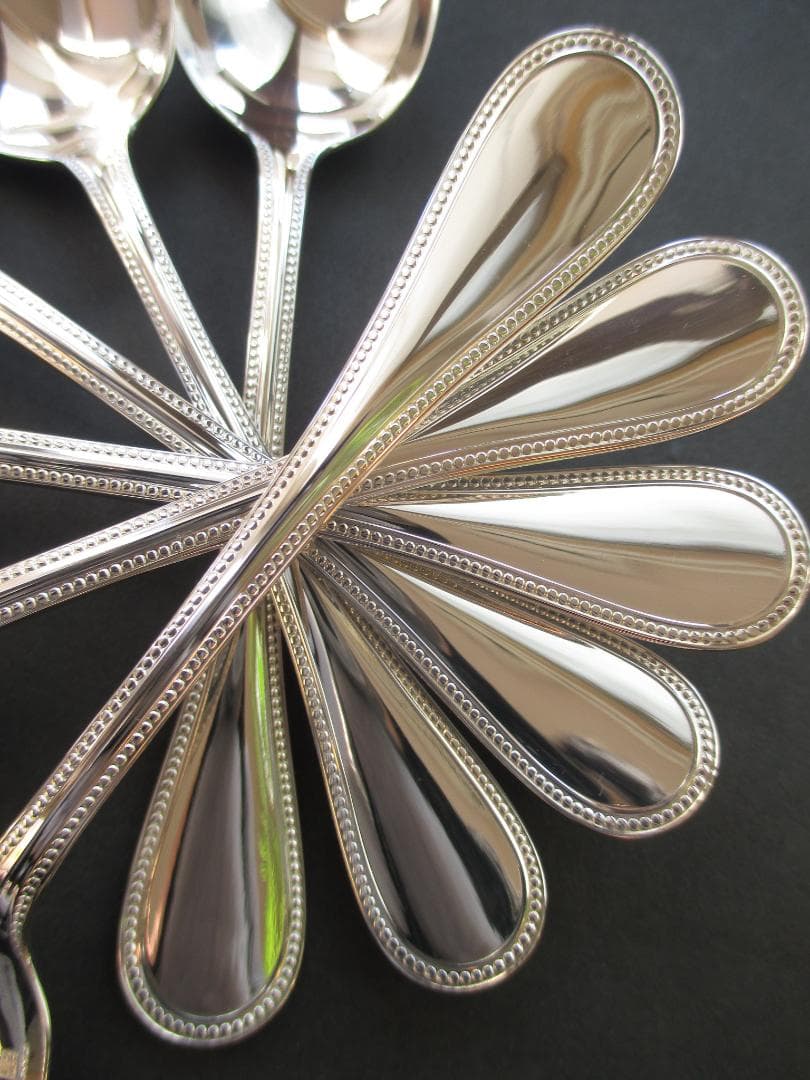 極美品☆高級銀器クリストフルシルバー銀Pカトラリー１２本　人気のパール　収納箱付