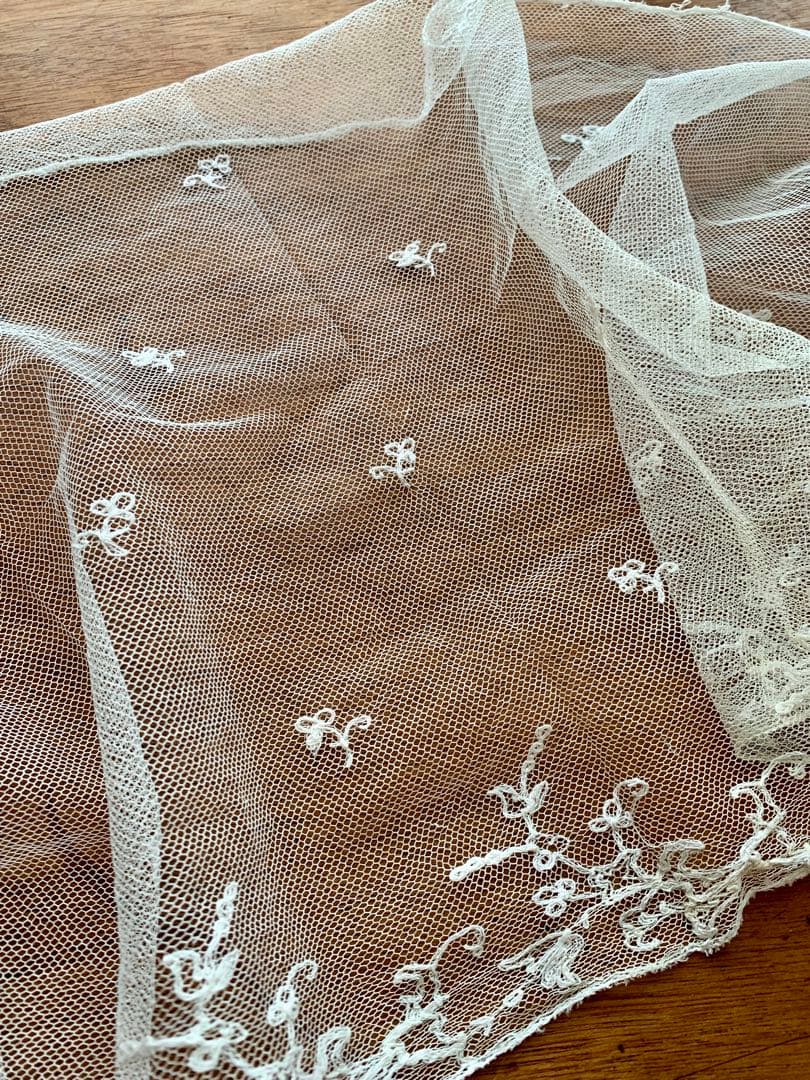 フランスアンティークチュールレースヴェール2点※ エクリュホワイトスカラップ刺繍