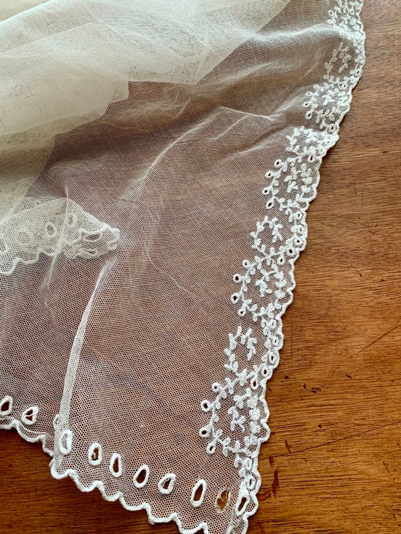 フランスアンティークチュールレースヴェール2点※ エクリュホワイトスカラップ刺繍