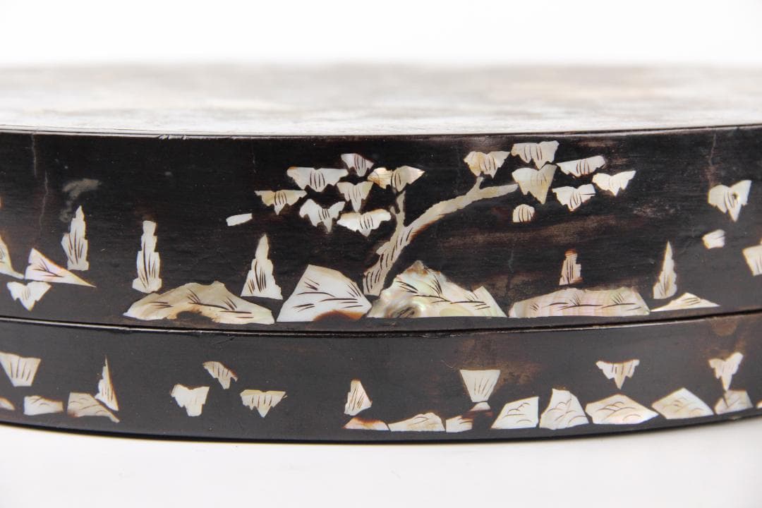 李朝　古朝鮮 朝鮮美術 李朝 螺鈿細工 嵌木造 蓋物　　蓋物 EY11-11