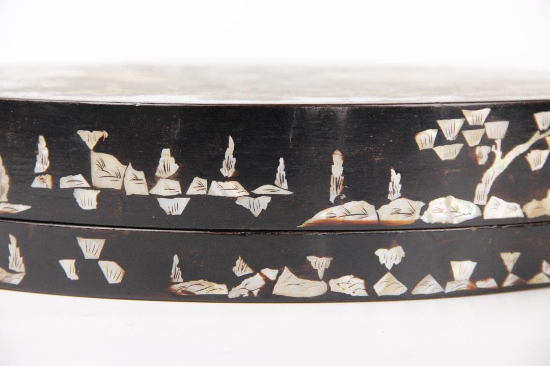 李朝　古朝鮮 朝鮮美術 李朝 螺鈿細工 嵌木造 蓋物　　蓋物 EY11-11