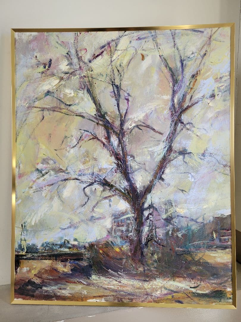 印象派風 油彩画 木の風景 大きなキャンバス