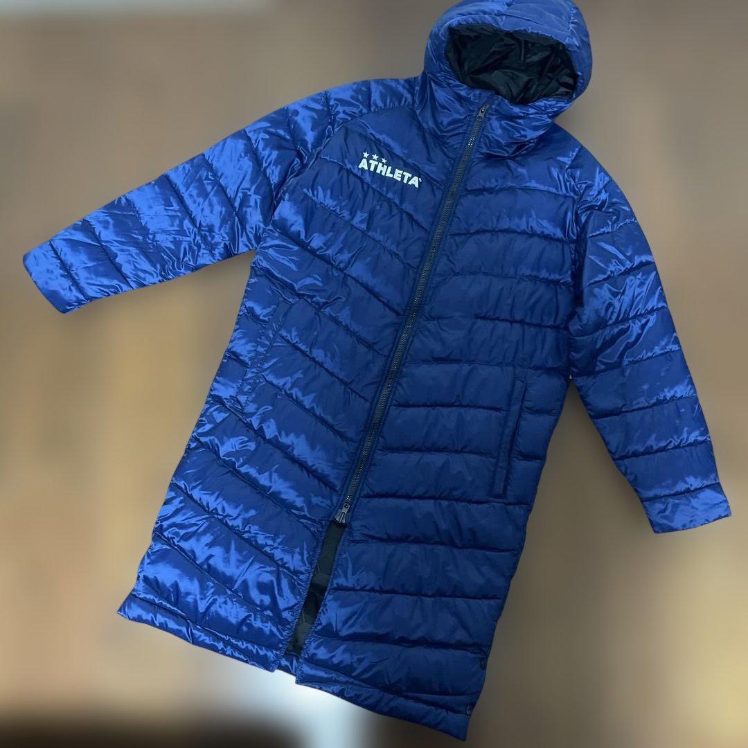 美品　ATHLETA フード付き　ベンチコート 青　防寒　アウター