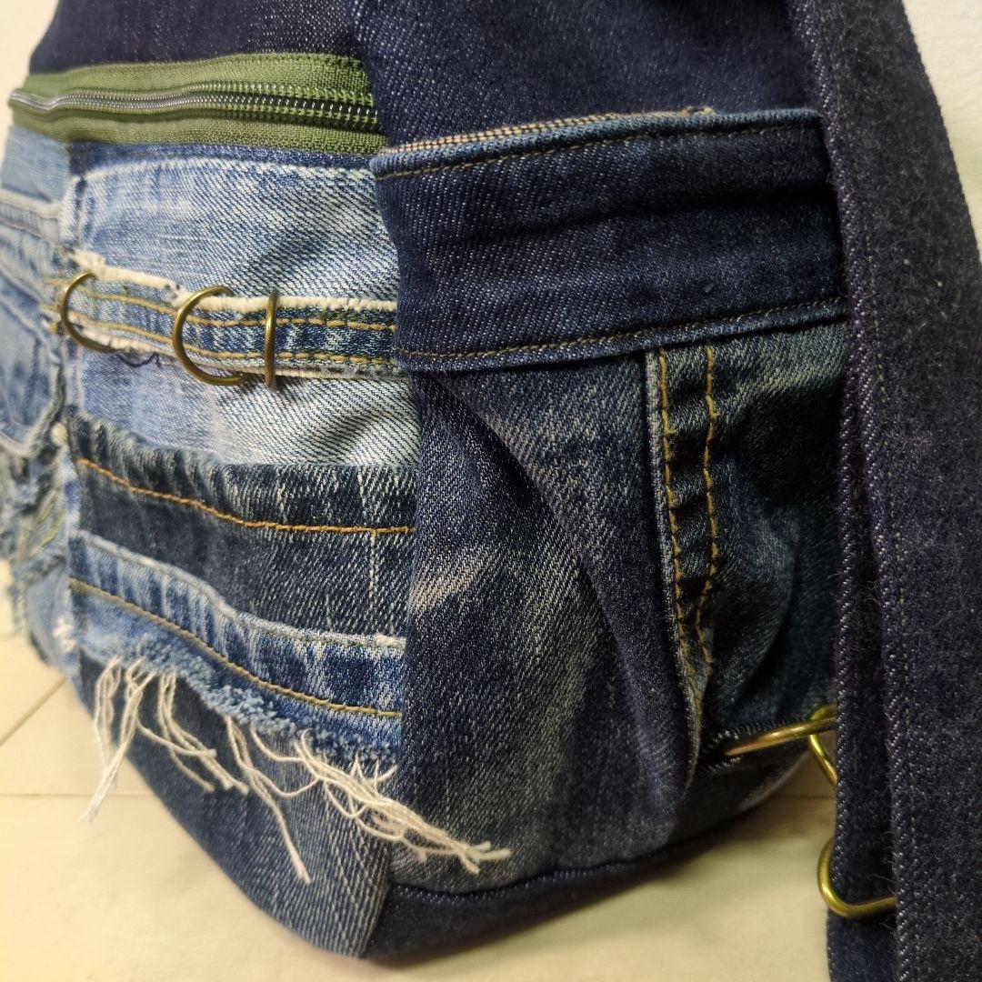 デニムリメイクバッグ　4way 　リメイクデニム　リュック　トート　ショルダー