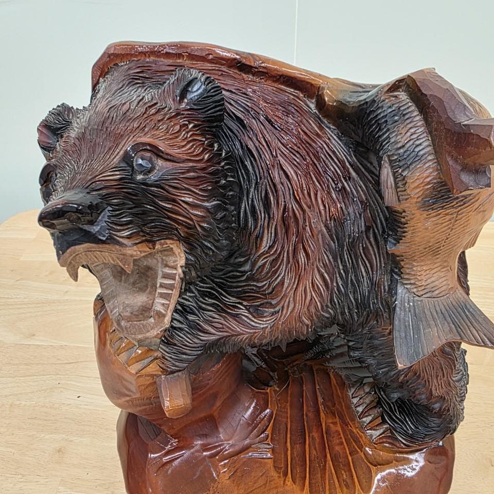 木製クマと魚の彫刻 大 堀井民芸 一刀彫 郷土玩具 農民美術